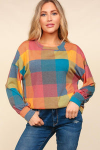 Thumbnail for Haptics Round Neck Color Block Plaid Top - 3 SIZES - T - 1 MULTI COLOR -