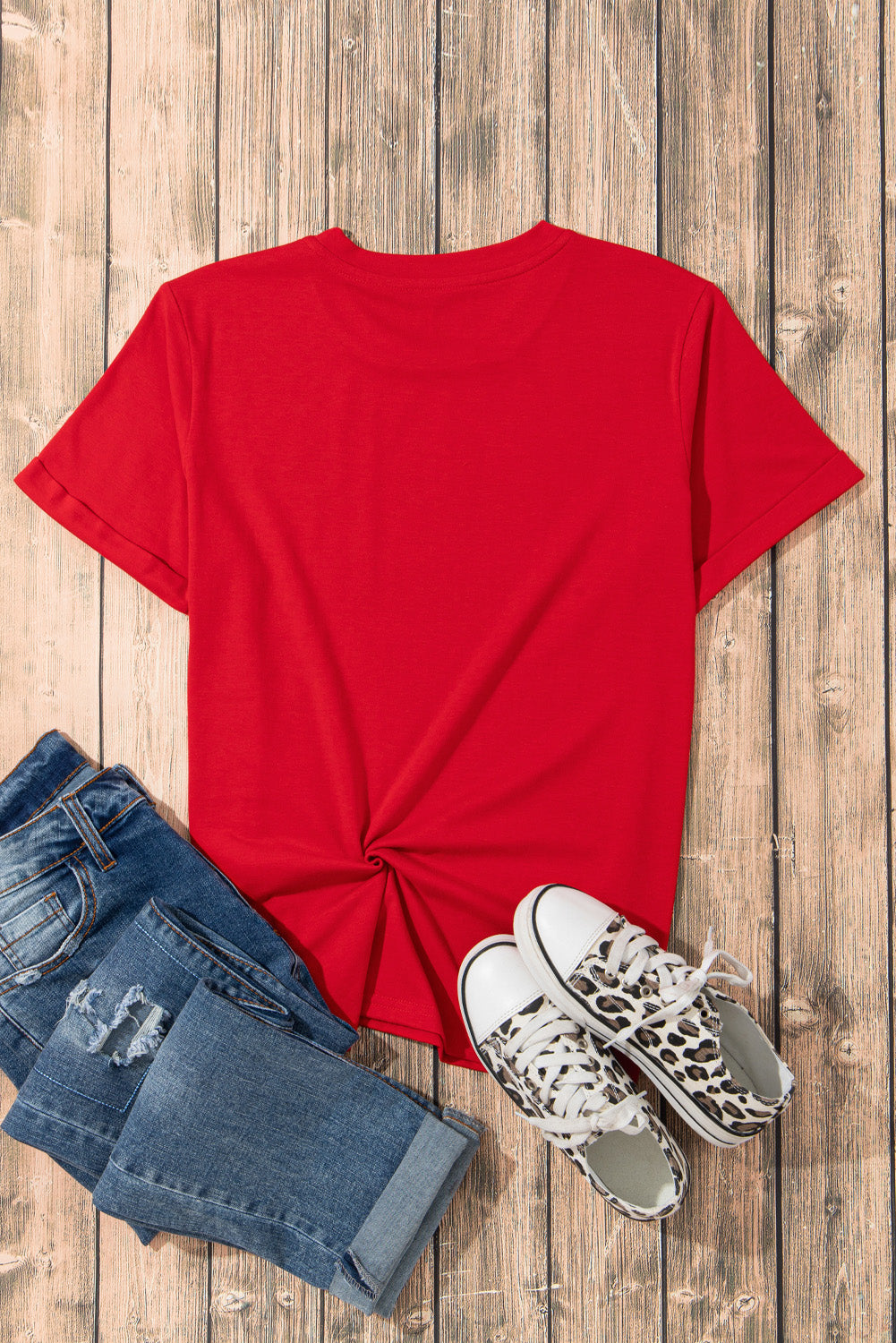 Heart Round Neck Short Sleeve T-Shirt - T - 1 COLOR -