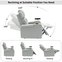 Thumbnail for PU Leather Power Recliner Individual Seat Home Theater Recliner With Cooling Cup Holder, Bluetooth Speaker, LED Lights,