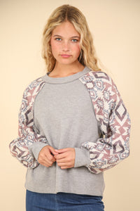 Thumbnail for VERY J Printed Long Sleeve Round Neck Knit Top - T - 1 COLOR -