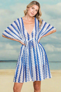 Thumbnail for Cotton Bleu by Nu Label Tied Striped Plunge Half Sleeve Cover-Up - T - 1 COLOR -