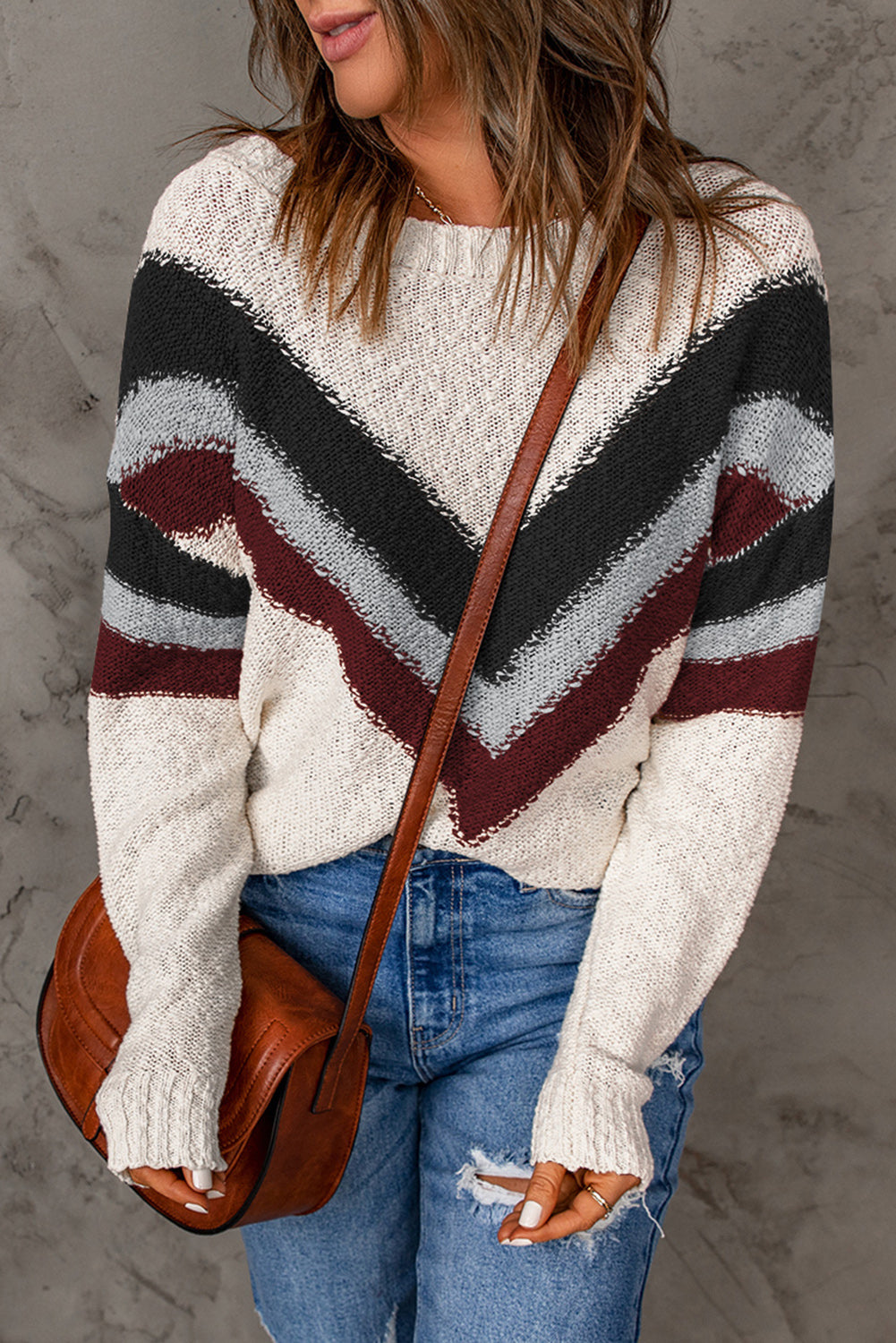 Contrast Dropped Shoulder Long Sleeve Sweater - T - 1 COLOR -