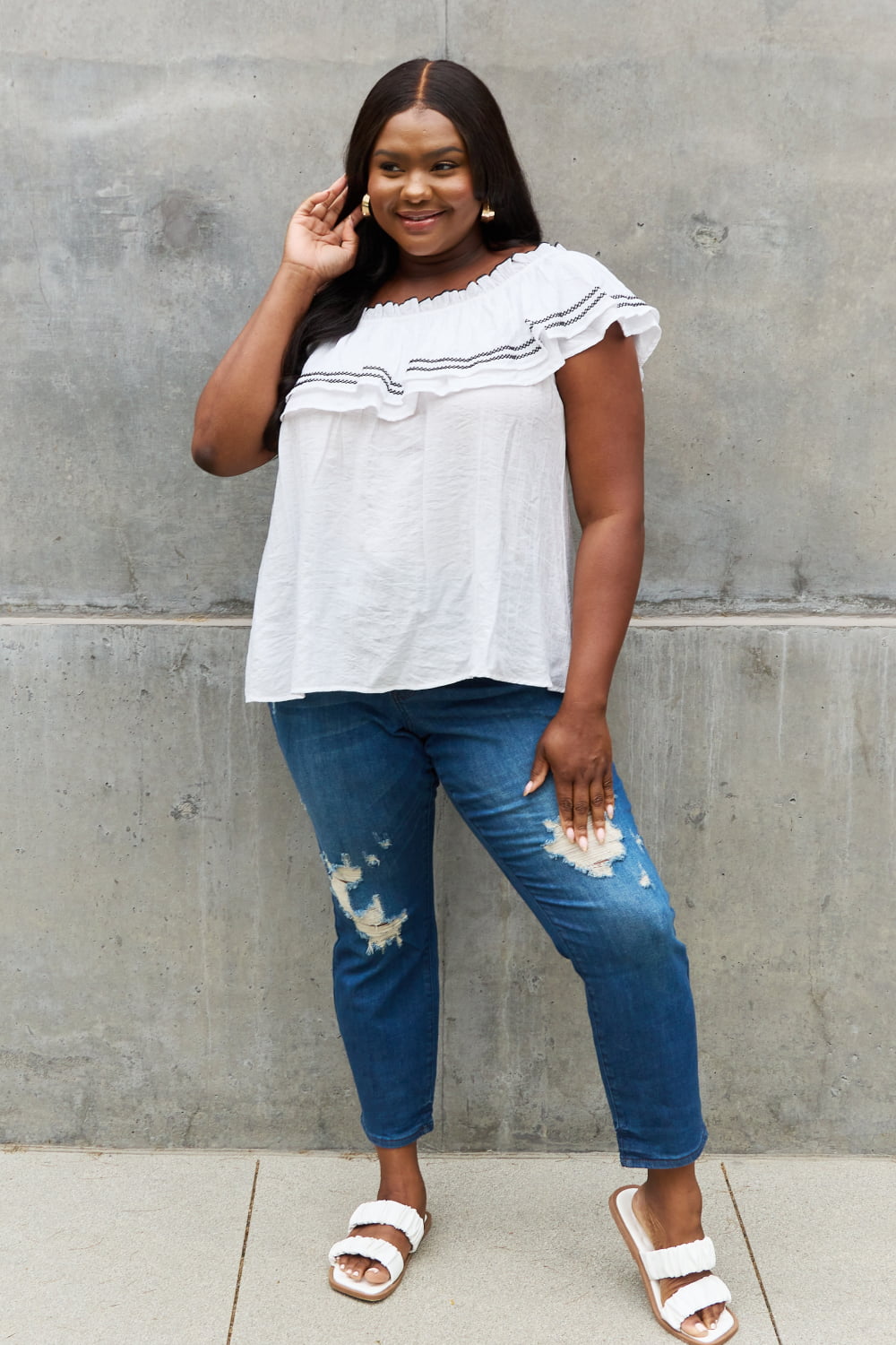 ODDI Full Size Off The Shoulder Ruffle Blouse - SIZES S THRU 3XL - T - 1 COLOR -