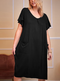 Thumbnail for Plus Size Round Neck Short Sleeve Lounge Dress - 1XL THRU 5XL ONLY - T - 3 COLORS -