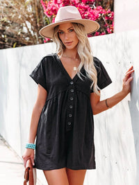 Thumbnail for Exposed Seam V-Neck Short Sleeve Romper - T - 2 COLORS -