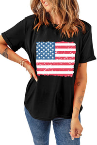 Thumbnail for USA Flag Round Neck Short Sleeve T-Shirt - T - 1 COLOR -