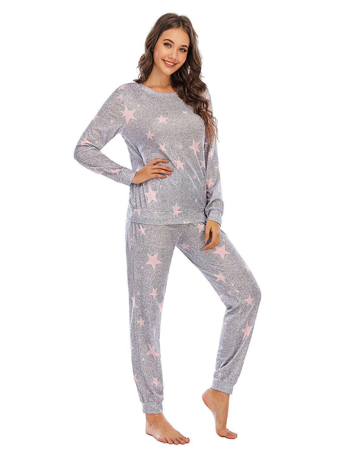 Star Top and Pants Lounge Set - 2 PCS. - T - 4 COLORS -