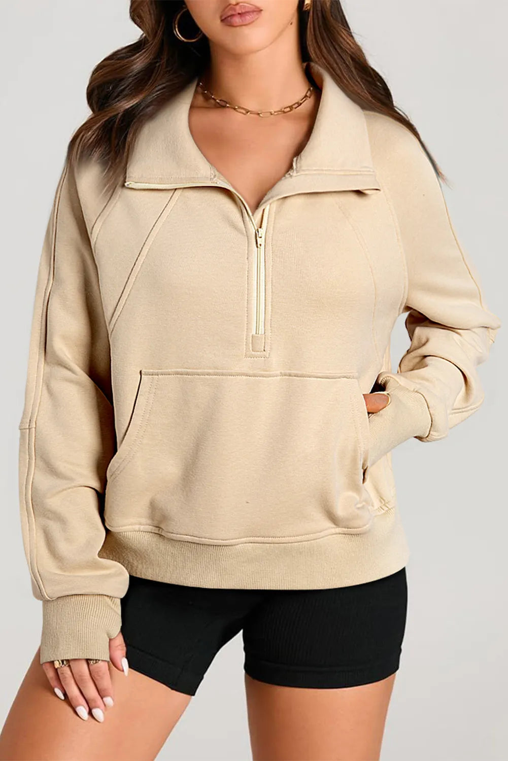 Half Zip Long Sleeve Sweatshirt - T - 1 COLOR -