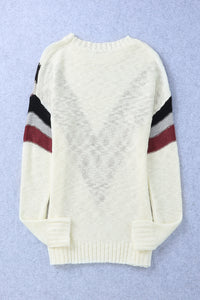 Thumbnail for Contrast Dropped Shoulder Long Sleeve Sweater - T - 1 COLOR -