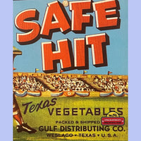 Thumbnail for Vintage Safe Hit Baseball Crate Label, Weslaco, Tx 1950s