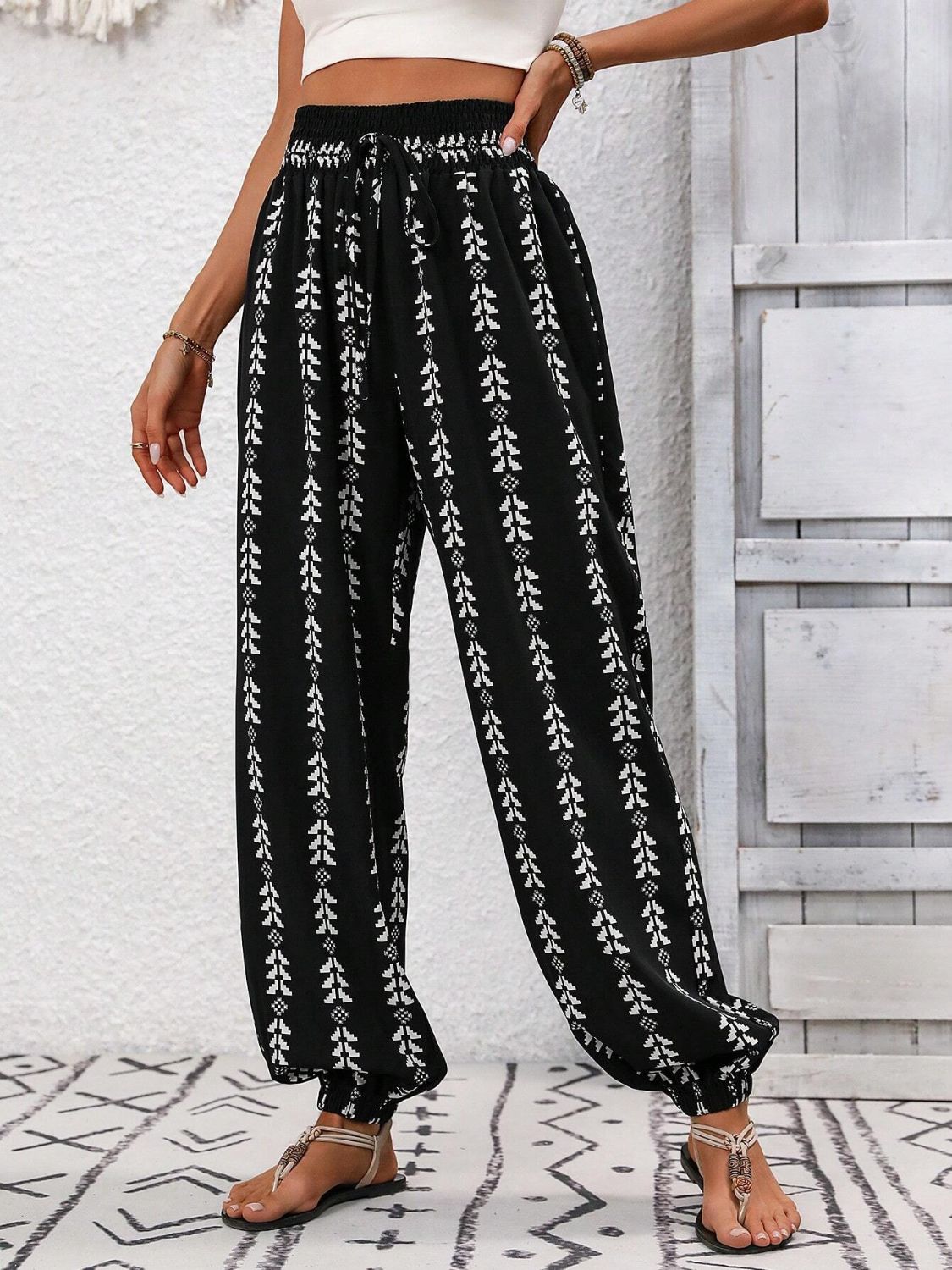 Tied Printed High Waist Pants - T - 5 COLORS -