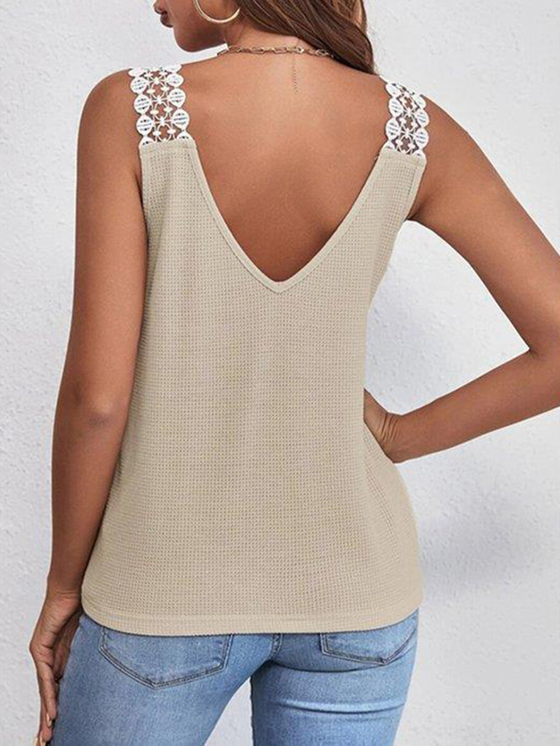 Full Size Lace Detail V-Neck Tank - T - 5 COLORS -