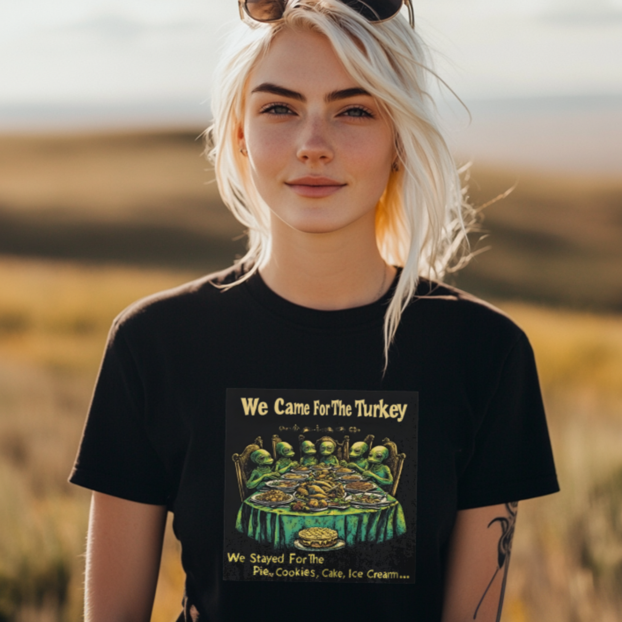 Came for the Turkey...Stayed for the Pie, Cookies, Cake, Ice Cream... Tee, Alien T-Shirt - 2 COLORS -