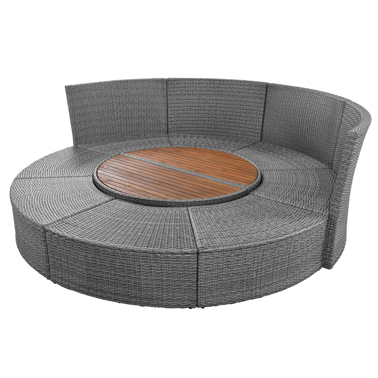 Patio 5-Piece Round Rattan Sectional Sofa Set All-Weather PE Wicker Sunbed Daybed With Round Liftable Table and Washable