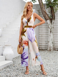 Thumbnail for Cutout Printed Wide Strap Jumpsuit - Beach or Everyday - T - 3 COLORS -