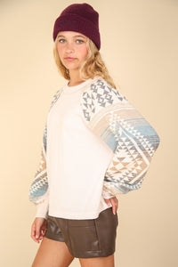 Thumbnail for VERY J Printed Long Sleeve Round Neck Knit Top - T - 1 COLOR -