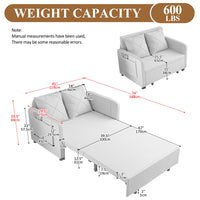 Thumbnail for Modern Love Seat Futon Sofa Bed With Headboard,Linen Love Seat Couch,Pull Out Sofa Bed With 2 Pillows & 2 Sides Pockets