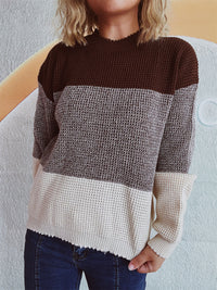 Thumbnail for Color Block Long Sleeve Sweater - T - 3 COLORS -