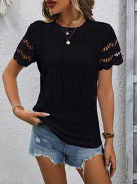 Thumbnail for Full Size Eyelet Round Neck Short Sleeve Top - T - 11 COLORS -