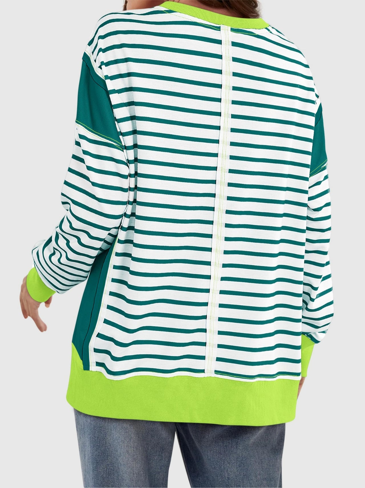 Slit Exposed Seam Striped Long Sleeve Sweatshirt - T - 8 COLORS -