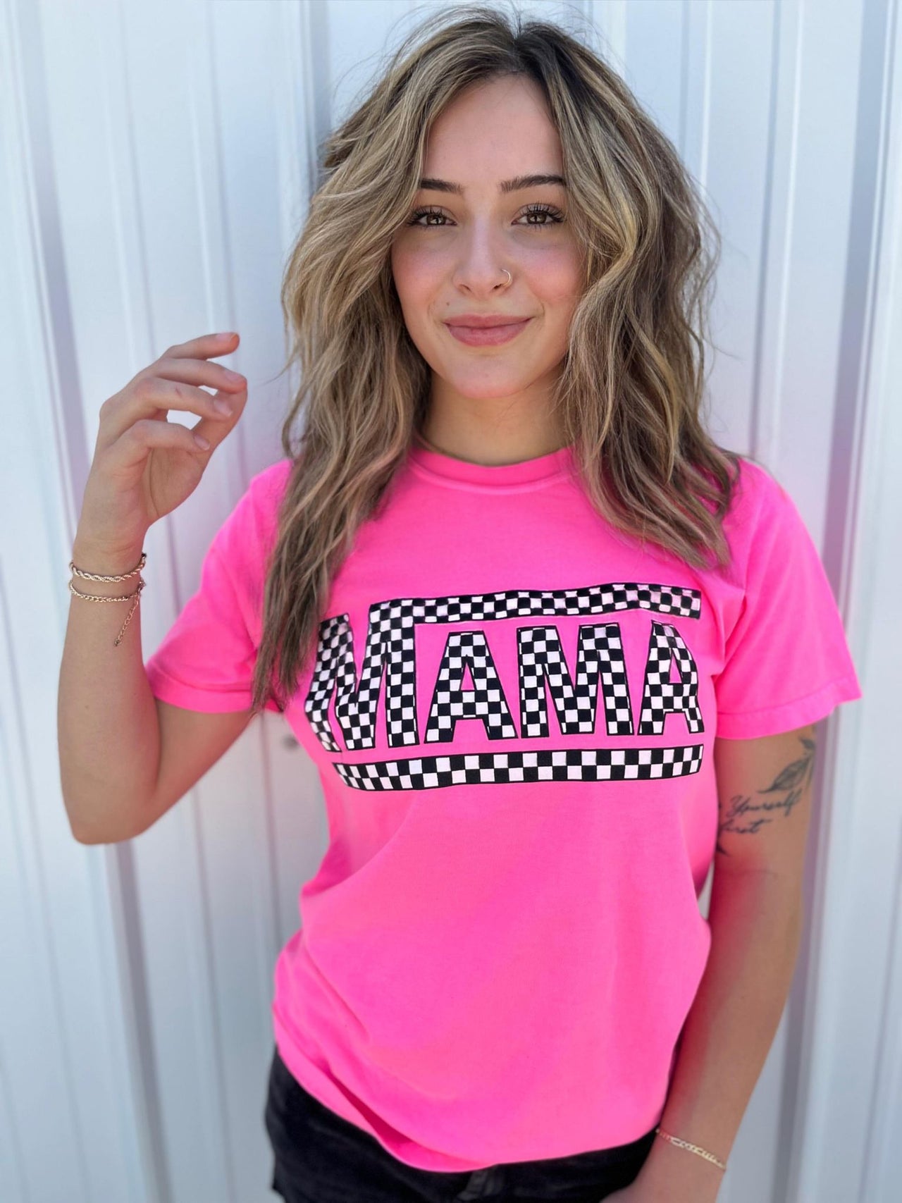 Checkered Mama Pink Tee - 1 COLOR -