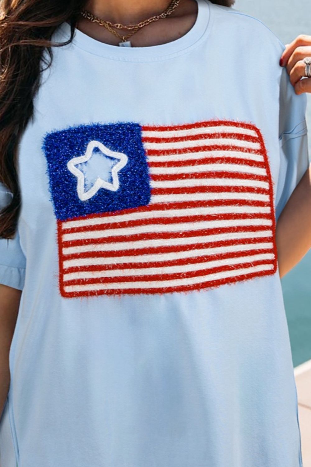 US Flag in relief Round Neck Short Sleeve T-Shirt - T - 1 COLOR -