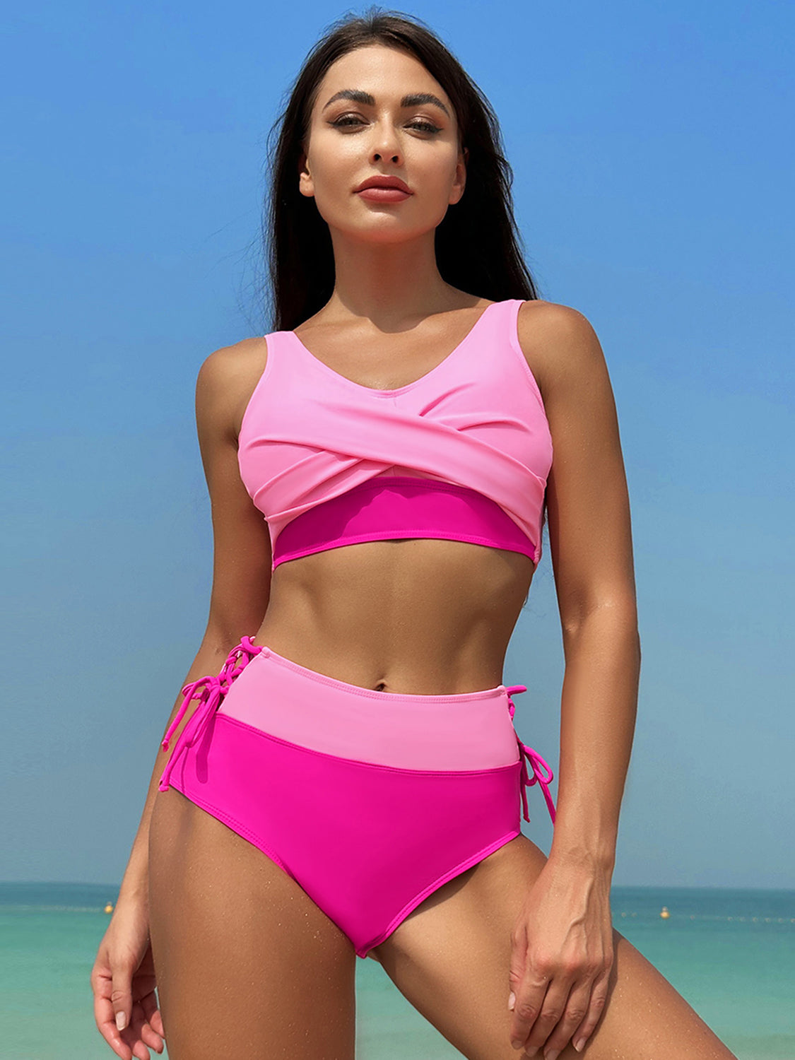 Ruched Wide Strap Two-Piece Swimwear - T - 1 COLOR -