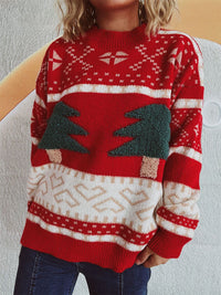 Thumbnail for Christmas Tree Mock Neck Long Sleeve Sweater - T - 2 COLORS -