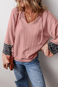 Thumbnail for Color Block Tie Neck Long Sleeve Top - T - 3 COLORS -