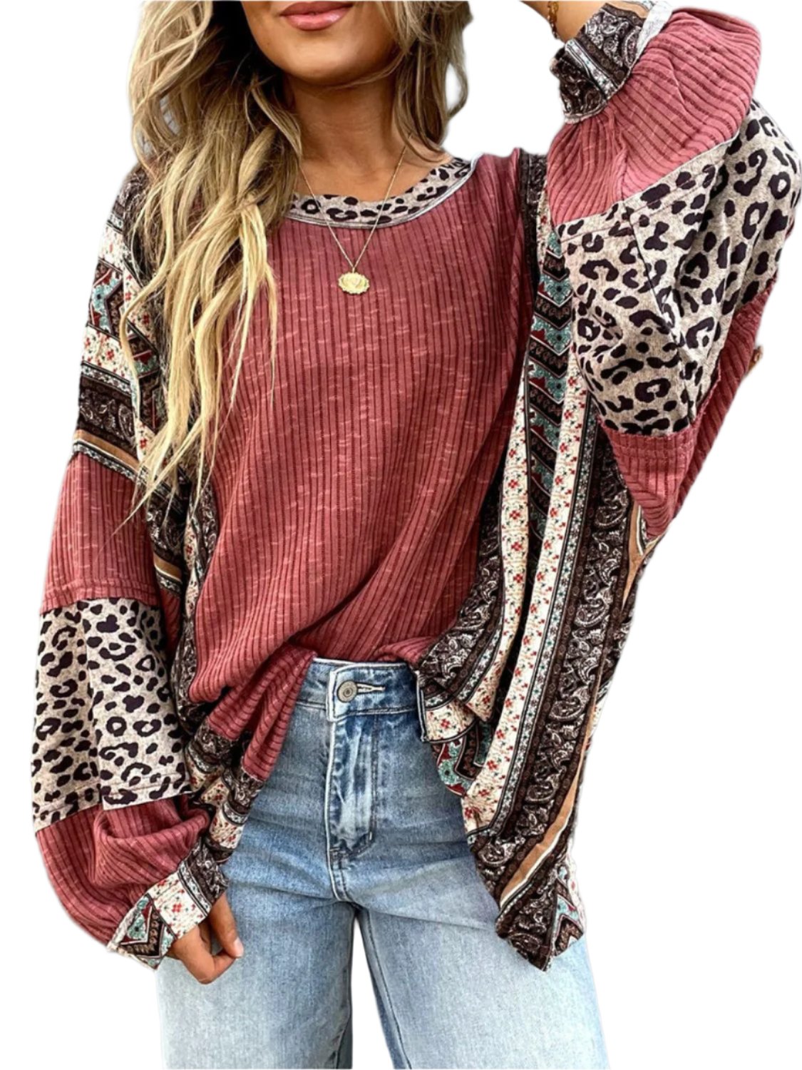 Leopard Round Neck Long Sleeve Sweatshirt - T - 2 COLORS -