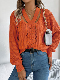 Thumbnail for Cutout V-Neck Long Sleeve Sweater - T - 3 COLORS -