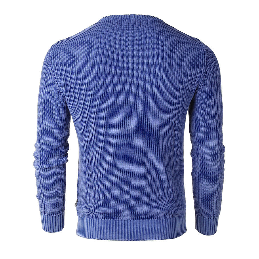 Mens Long Sleeve Stone Washed Vintage Crewneck Pullover Sweater - 1 COLOR -