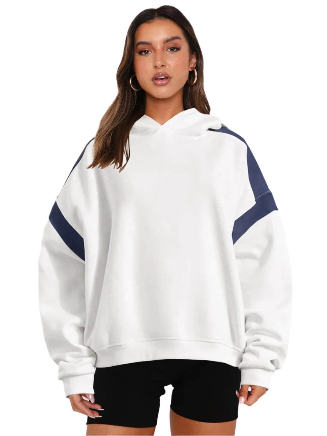 Contrast Dropped Shoulder Long Sleeve Hoodie - T - 6 COLORS -