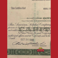 Thumbnail for Vintage Pan American Sulphur Co. Stock Certificate Delaware 1960s Green