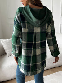 Thumbnail for Devine Drawstring Plaid Long Sleeve Hoodie - T - 4 COLORS -