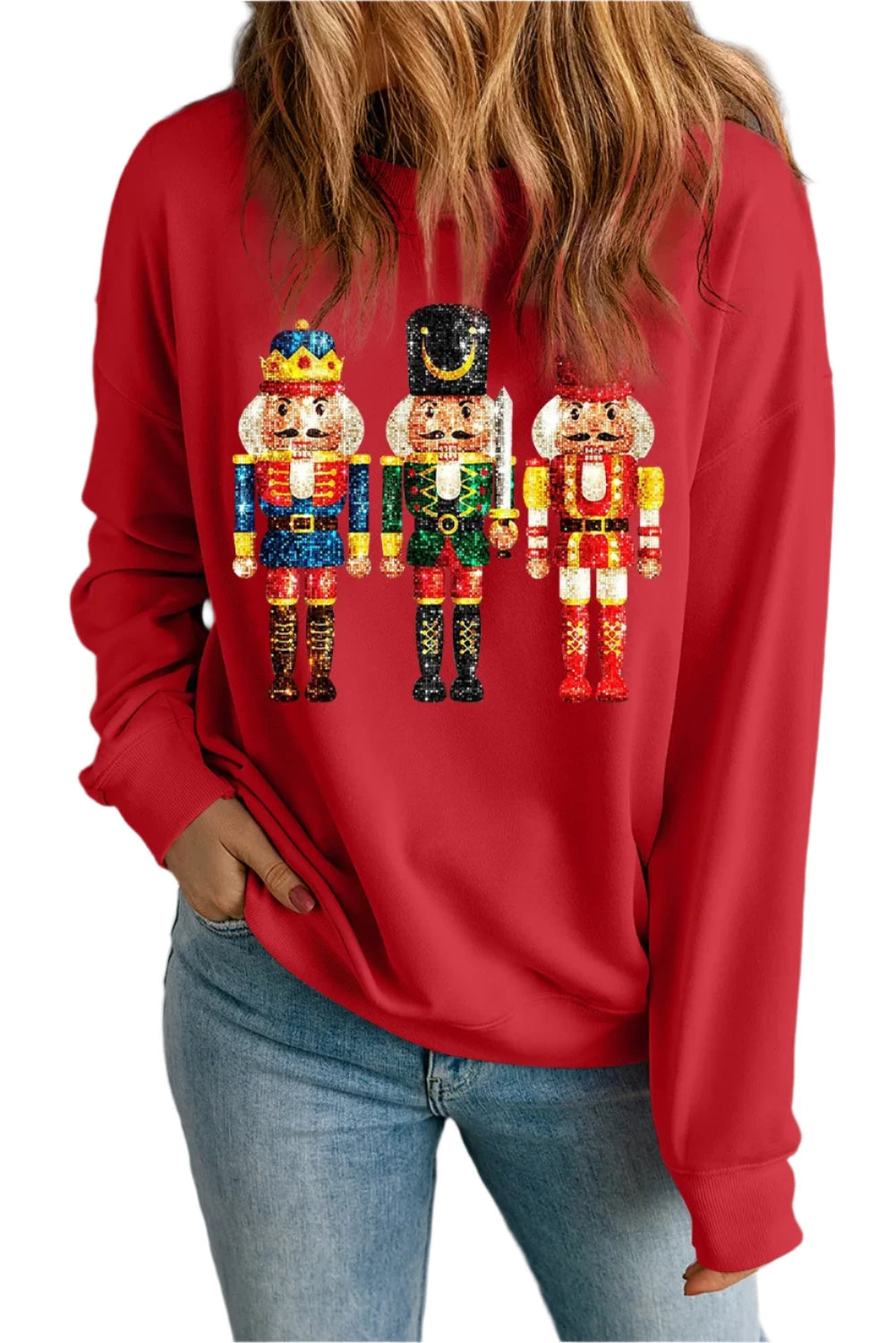 Nutcracker Round Neck Long Sleeve Sweatshirt - T - 1 COLOR -