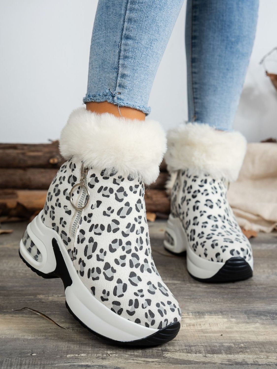 Side Zipper Leopard Platform Boots - T - 2 COLORS -