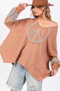 Thumbnail for SAGE + FIG Peace Sign Mineral Wash Terry Top - T - 1 COLOR -