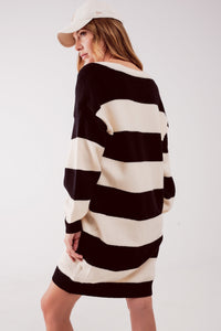 Thumbnail for Q2 - Stripe Jumper Dress in Black - 1 SIZE FITS ALL - 1 COLOR -