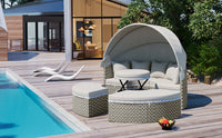 Thumbnail for Patio Furniture Round Outdoor Sectional Sofa Set Rattan Daybed Two-Tone Weave Sunbed With Retractable Canopy, Separate S