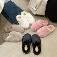 Thumbnail for Fuzzy Round Toe Flat Slippers - T - 4 COLORS -