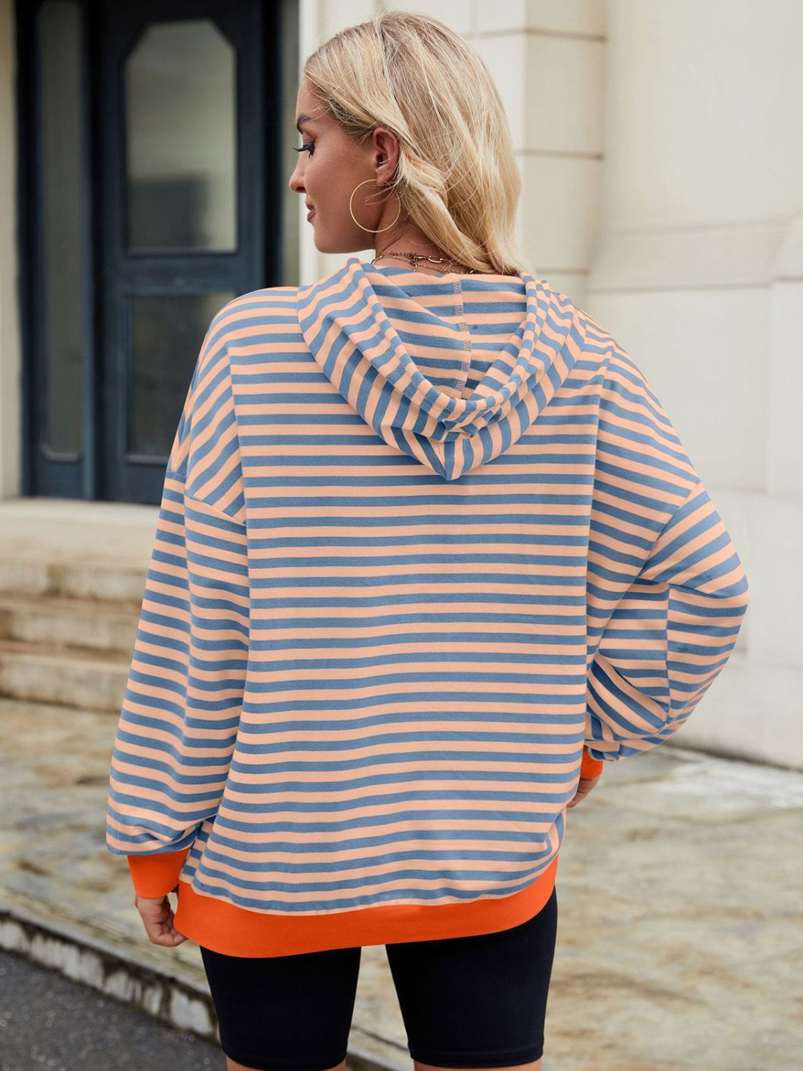 Drawstring Contrast Striped Long Sleeve Hoodie - T - 5 COLORS -