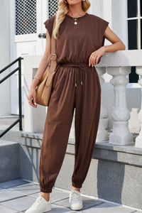 Thumbnail for Round Neck Cap Sleeve Jumpsuit - T - 6 COLORS -