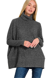 Thumbnail for Zenana Oversized Brushed Melange Hacci Turtleneck Sweater - 4 SIZE COMBOS - T - 1 COLOR -