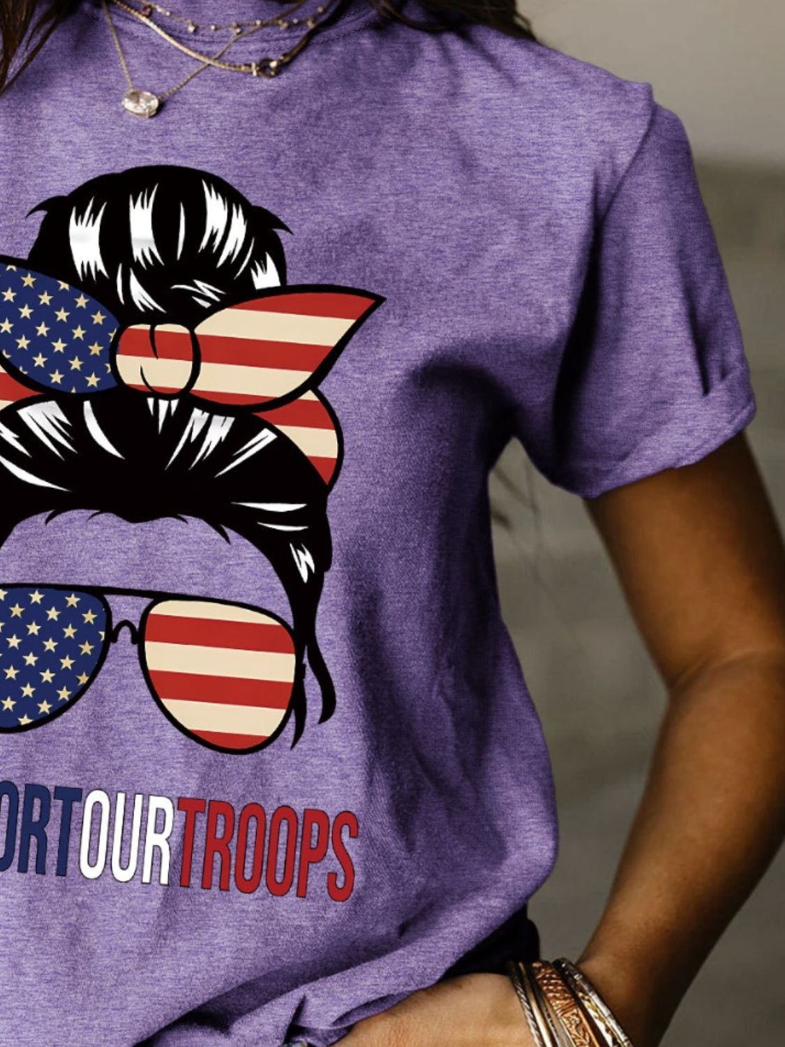 Support Our Troops Full Size Graphic Round Neck Short Sleeve T-Shirt - T - 9 COLORS -