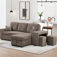 Thumbnail for Reversible Sleeper Sectional Sofa Bed With Side Shelf and 2 Stools,Pull-Out L-Shaped Sofa Bed,Corner Sofa-Bed With Stora