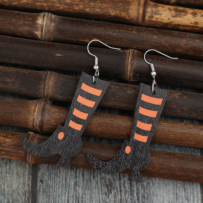 Alloy Wooden Witch Boots Earrings - T - 1 COLOR -