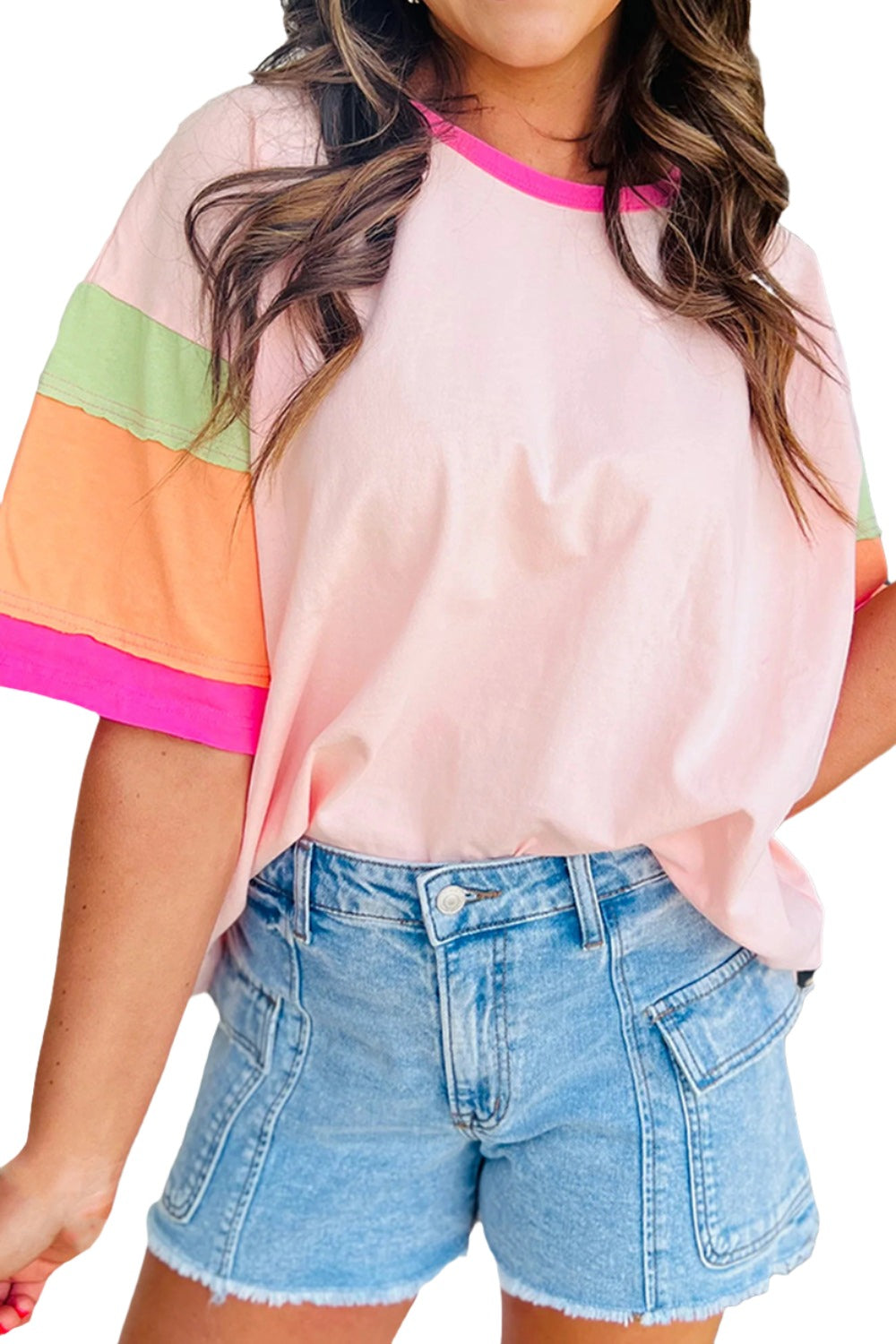 Color Block Round Neck Half Sleeve T-Shirt - T - 1 COLOR -