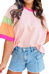 Thumbnail for Color Block Round Neck Half Sleeve T-Shirt - T - 1 COLOR -