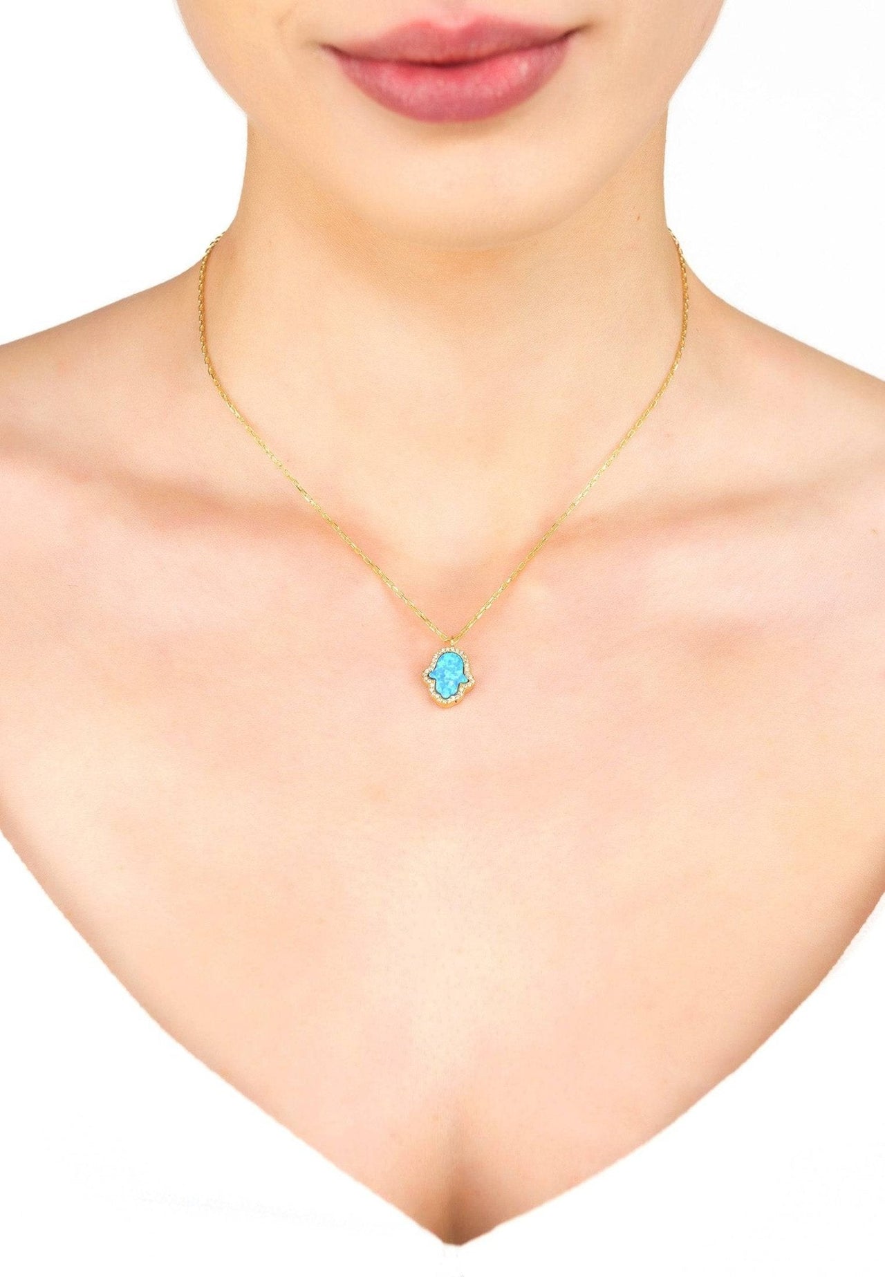 LATELITA - Hamsa Opalite Turquoise Blue Necklace Gold -